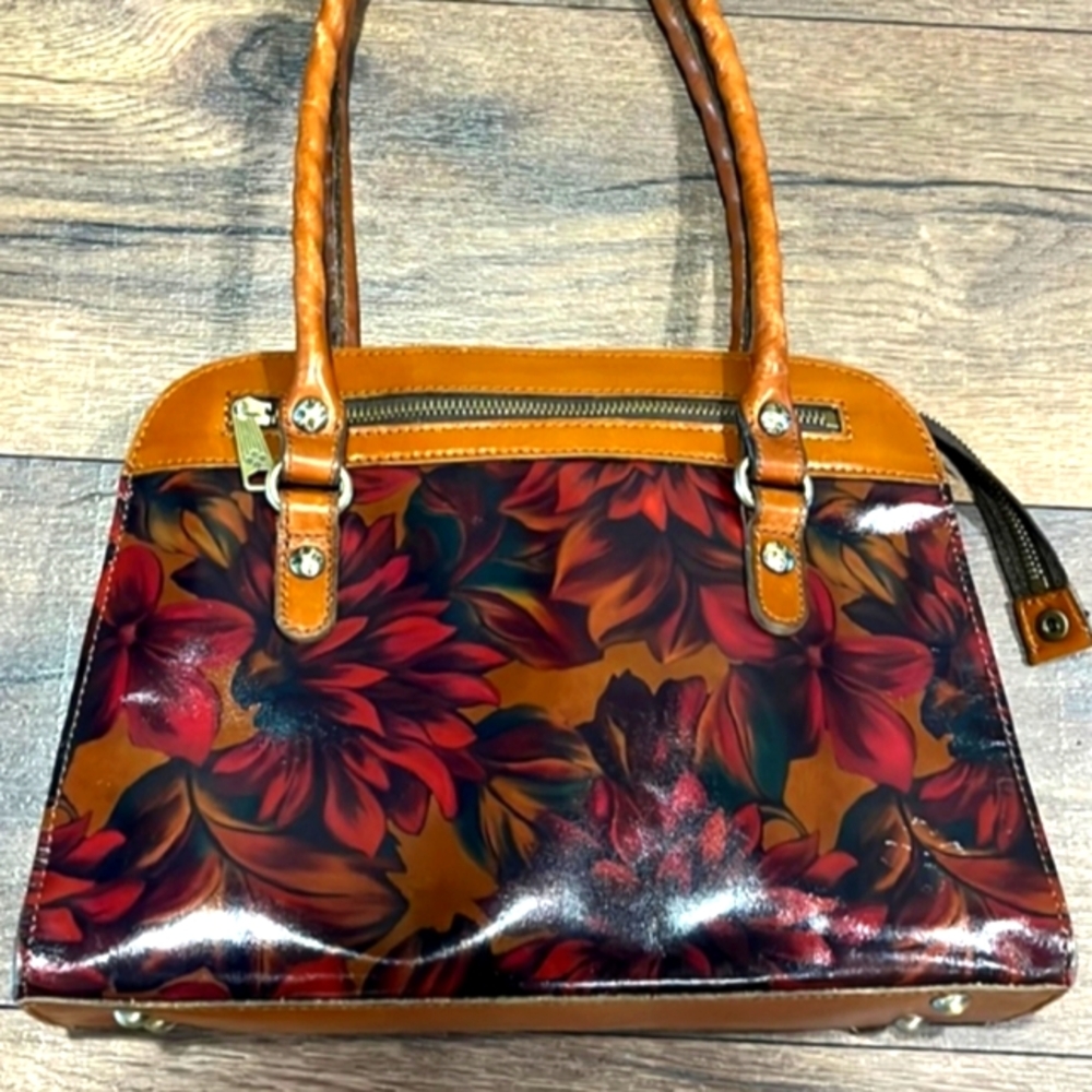Patricia Nash Calvi Floral Satchel, Tan, Leather, Suede Lining